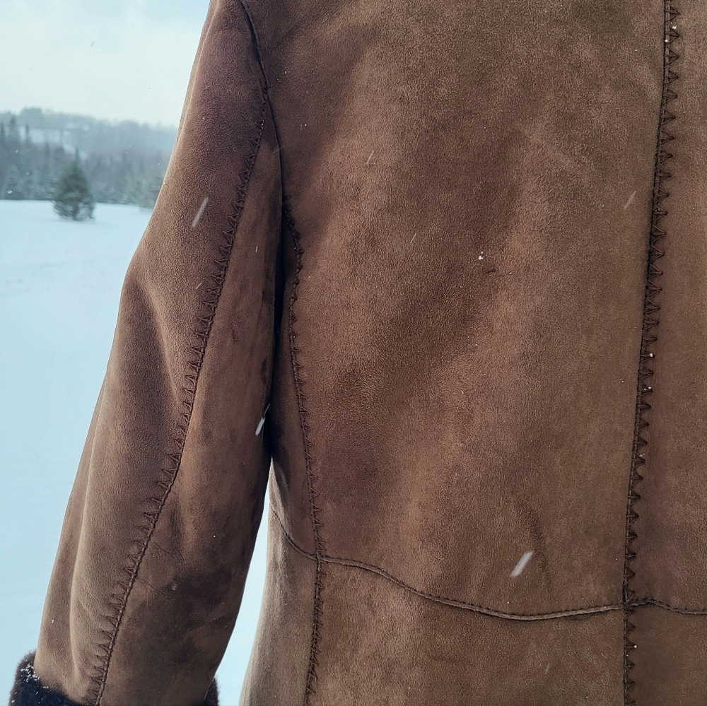 Womens' Long Brown Vegan Sherpa Coat Davide Cenci - Picture 3 of 12